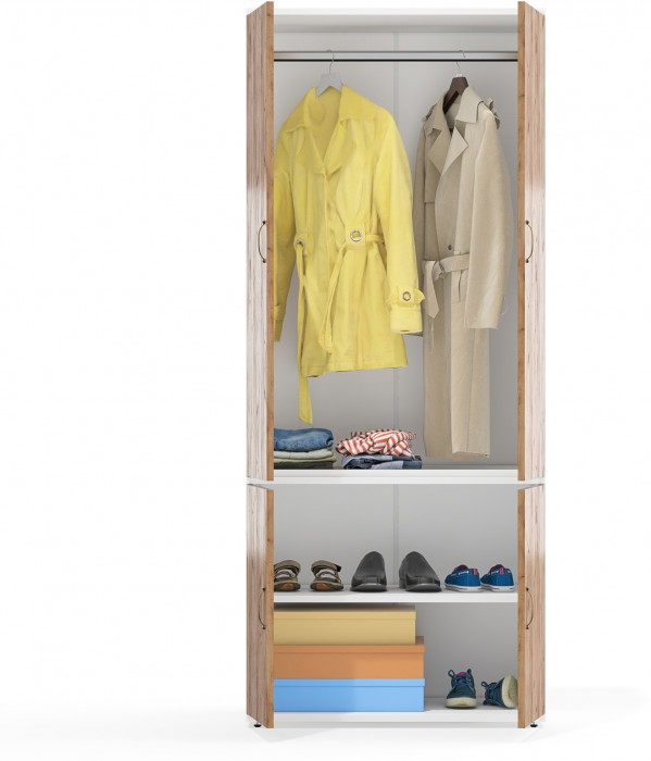 Лидер-8 Модуль Шкаф МД 19Б, цвет белый шагрень/крафт золото, ШхГхВ 80х50х190 см., глубокий шкаф со штангой для верхней одежды и полкой