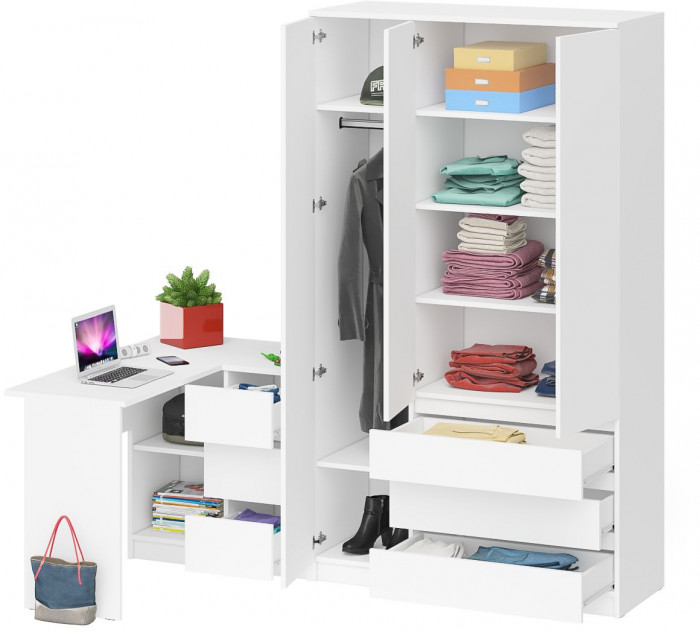 Мори Стол компьютерный МС-16 правый + Шкаф МШ1200.1, цвет белый, ШхГхВ 244,8х84,9х209,6 см., выдвижные ящики справа, НЕ универсальная сборка