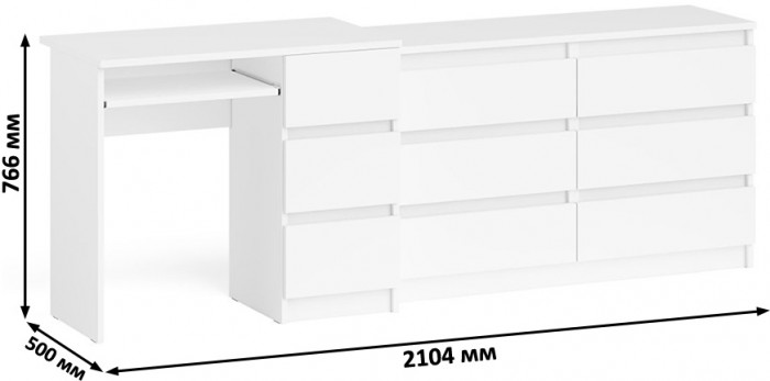Мори Стол компьютерный МС-6 правый + Комод МК1200.6, цвет белый, ШхГхВ 210,4х50х76,6 см., выдвижные ящики справа, НЕ универсальная сборка