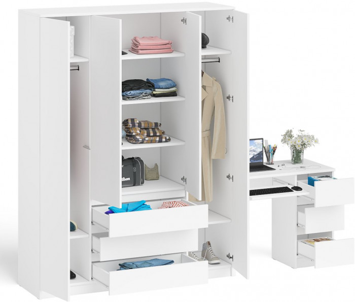 Мори Стол компьютерный МС-6 правый + Шкаф МШ1600.1, цвет белый, ШхГхВ 250,4х50,4х209,6 см., выдвижные ящики справа, НЕ универсальная сборка