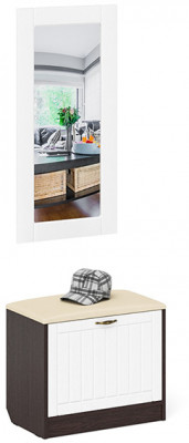 Прихожая П-6 Тумба + Зеркало, цвет венге/фасады МДФ белое дерево фрезеровка прованс, ШхГхВ 60х35х200 см.