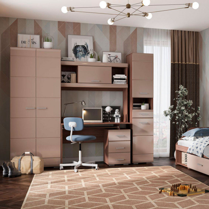 Симба шкаф 2-х створчатый (800*2000*570) ясень шимо темный/кофе с молоком