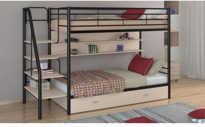 Двухъярусная кровать Толедо-ПЯ 90, черный / Дуб