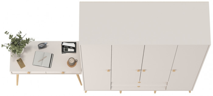 Афина Спальня Шкаф 4-х дверный + Стол, цвет кашемир серый, ШхГхВ 160х56,3х220 + 100х45х76 см., универсальная сборка