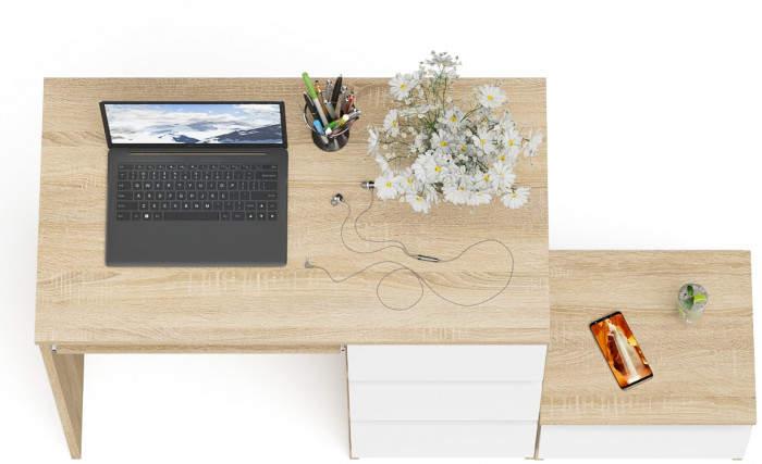 Мори Стол компьютерный МС-6 правый + Тумба ТМП400.1, цвет дуб сонома/белый, ШхГхВ 130,4х50х76,6 см., выдвижные ящики справа, НЕ универсальная сборка