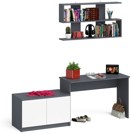 Мори Стол письменный МСП1200.1 + Тумба МА900.1 + Полка 1200, цвет графит/белый, ШхГхВ 210,8х50,4х209,6 см., универсальная сборка
