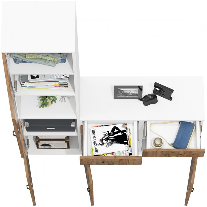 Лидер-8 Пенал + Тумба МД 3.15 + Тумба МД 3.15, белый шагрень/крафт золото