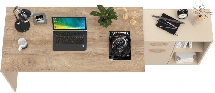 Лайт Стол письменный 03.245F, цвет сатин/дуб эндгрейн элегантный, ШхГхВ 136х139,2х75,2 см.(угловой) или 203,5х68х75,2 см.(прямой), универс. сборка