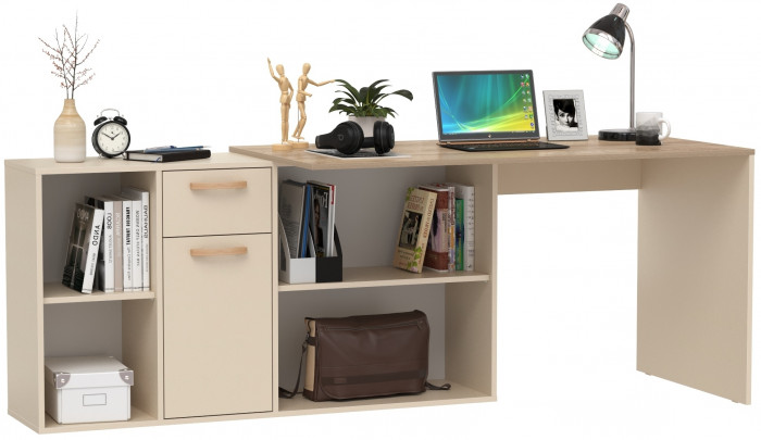 Лайт Стол письменный 03.245F, цвет сатин/дуб эндгрейн элегантный, ШхГхВ 136х139,2х75,2 см.(угловой) или 203,5х68х75,2 см.(прямой), универс. сборка