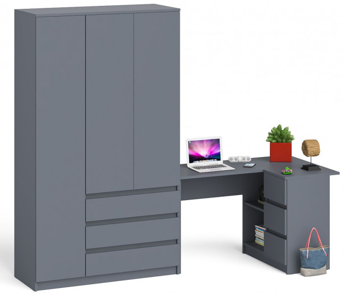 Мори Стол компьютерный МС-16 правый + Шкаф МШ1200.1, цвет графит, ШхГхВ 244,8х84,9х209,6 см., выдвижные ящики справа, НЕ универсальная сборка