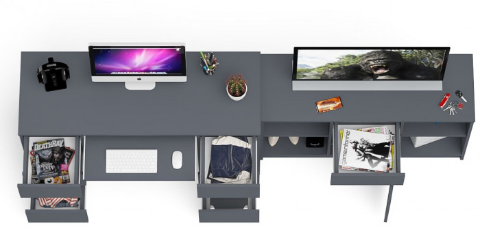 Мори Стол компьютерный МС-2 + Тумба МТВ1204.1, цвет графит, ШхГхВ 255,8х50х76,6 см., универсальная сборка