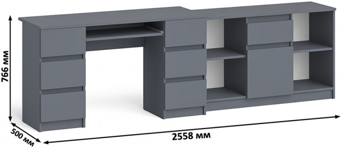 Мори Стол компьютерный МС-2 + Тумба МТВ1204.1, цвет графит, ШхГхВ 255,8х50х76,6 см., универсальная сборка