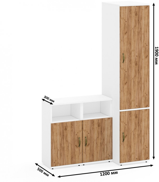 Лидер-8 Пенал МД 23Б + Тумба МД 3.19 + Тумба МД 3.19, белый шагрень/крафт золото