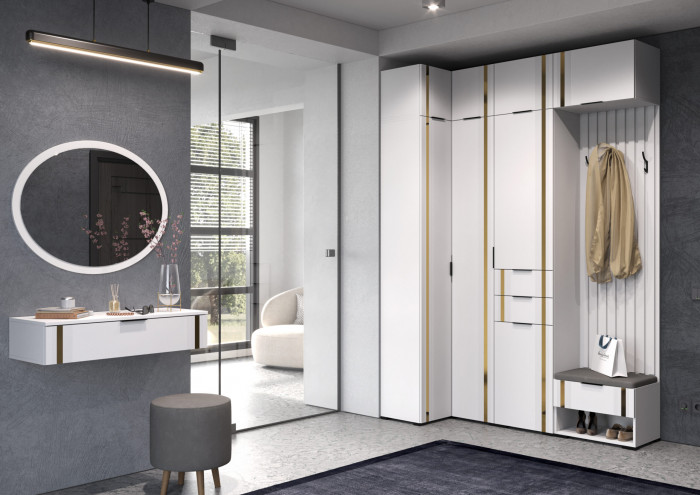 Прихожая Эмэ, набор №9, Белый/Milk Золото, Simple 27