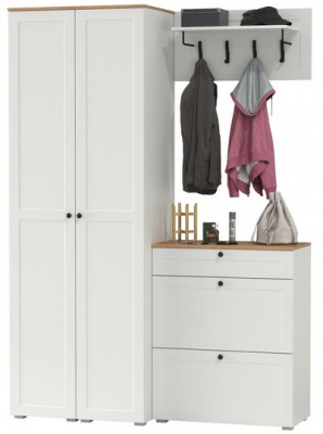 Остин Прихожая 35, цвет белый шагрень/дуб крафт золотой, ШхГхВ 160х54,3х229,6 см., универсальная сборка