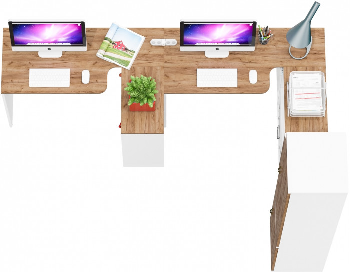 Лидер-8 Стол + Стол + Пенал МД 22Б + Тумба МД 3.15, белый шагрень/крафт золото