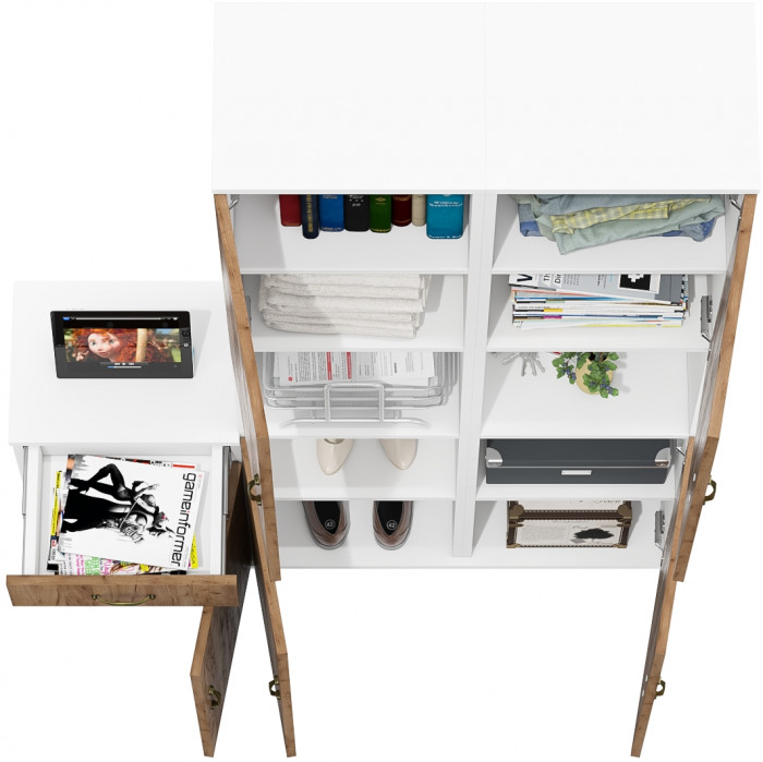 Лидер-8 Пенал + Пенал + Тумба МД 3.15, цвет белый шагрень/крафт золото, ШхГхВ 120х30х190 см., универсальная сборка