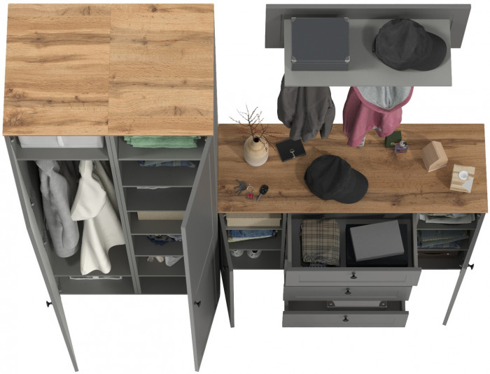 Остин Прихожая 33, цвет серый графит/дуб крафт золотой, ШхГхВ 200х54,3х229,6 см., универсальная сборка