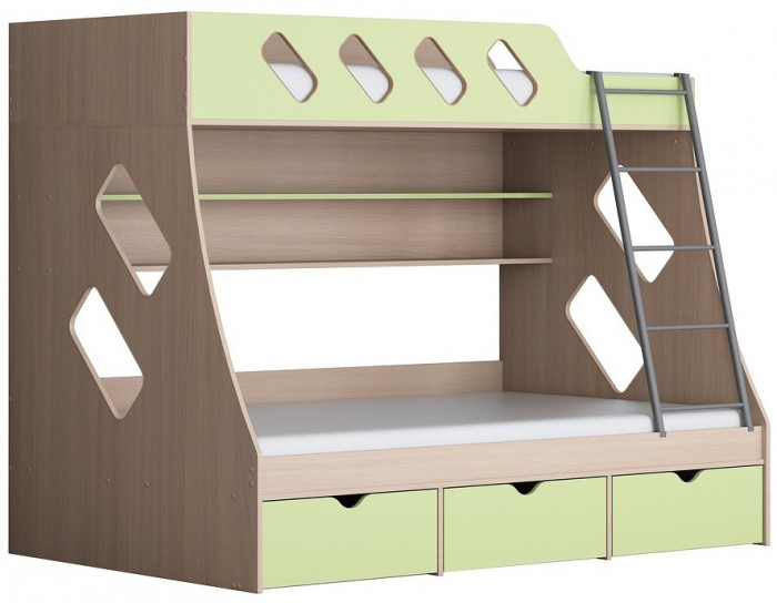 Дельта-20.01 Детская двухъярусная кровать с лестницей (Оранжевый, Дуб молочный)