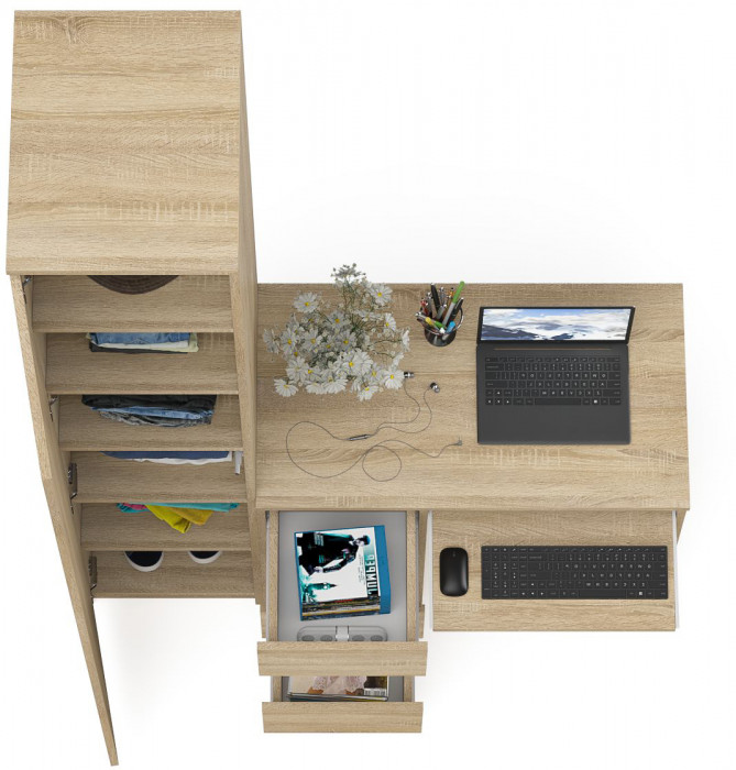 Мори Стол компьютерный МС-6 левый + Пенал МШ400.1, цвет дуб сонома, ШхГхВ 130,4х50,4х209,6 см., выдвижные ящики слева, НЕ универсальная сборка