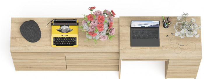 Мори Стол компьютерный МС-6 правый + Комод МК1200.6, цвет дуб сонома, ШхГхВ 210,4х50х76,6 см., выдвижные ящики справа, НЕ универсальная сборка