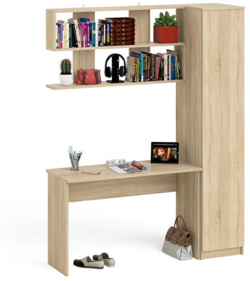 Мори Стол письменный МСП1200.1 + Пенал МШ400.1 + Полка 1200, цвет дуб сонома, ШхГхВ 160,8х50,4х209,6 см., универсальная сборка