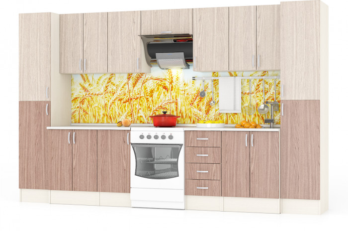 Кухня Мери 11 Пенал+ШВ600+ШВ400+ШВв600+ШВ400+ШВ600+Пенал+ШН600+ШН4Я400+ШН400+ШН600, дуб/ясень шимо светлый/тёмный