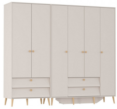 Афина Спальня Шкаф 4-х дверный + Шкаф 2-х дверный, цвет кашемир серый, ШхГхВ 160х56,3х220 + 90,3х56,3х220, универсальная сборка