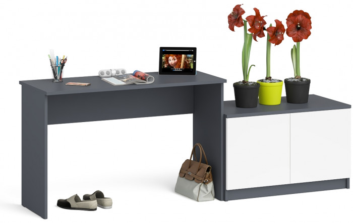 Мори Стол письменный МСП1200.1 + Тумба МА900.1, цвет графит/белый, ШхГхВ 210,8х50,4х76,6 см., универсальная сборка
