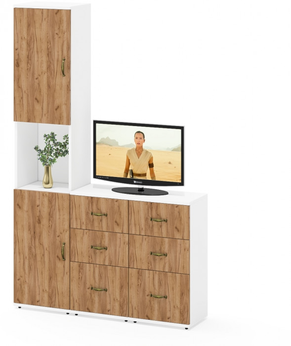 Лидер-8 Пенал + Тумба МД 3.16 + Тумба МД 3.16, белый шагрень/крафт золото