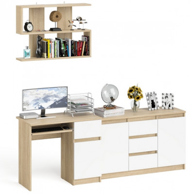 Мори Стол компьютерный МС-1 правый + Комод МК1200.3 + Полка 900, цвет дуб сонома/белый, ШхГхВ 210,4х50х209,6 см., НЕ универсальная сборка