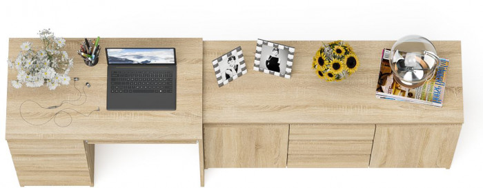 Мори Стол компьютерный МС-6 левый + Комод МК1200.3, цвет дуб сонома, ШхГхВ 210,4х50х76,6 см., выдвижные ящики слева, НЕ универсальная сборка