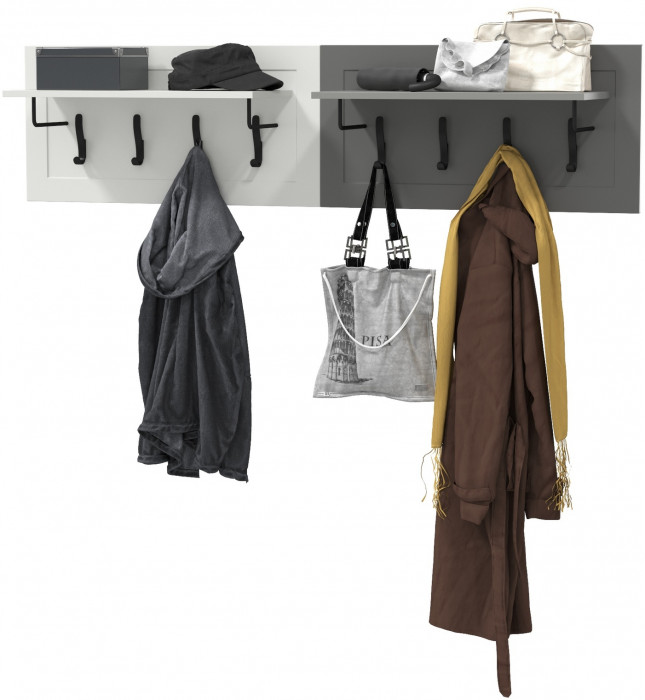 Остин 15.12 Вешалка + 15.12 Вешалка, цвет белый шагрень/серый графит, ШхГхВ 159,4х29,6х39,7 см., универсальная сборка