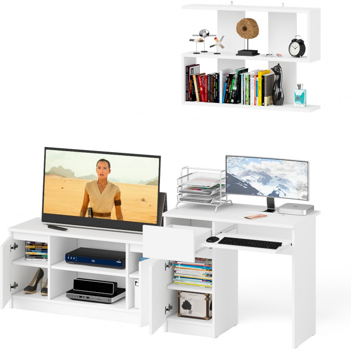 Мори Стол компьютерный МС-1 левый + Тумба МТВ1200.1 + Полка 900, цвет белый, ШхГхВ 210,4х50х209,6 см., НЕ универсальная сборка