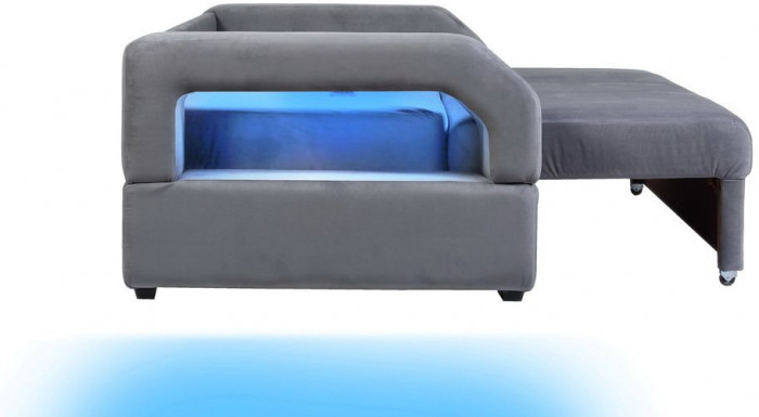 Диван-еврокнижка Манчестер, пружинный блок, 160х195, подсветка, велюр серый