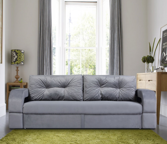 Диван-еврокнижка Манчестер, пружинный блок, 160х195, подсветка, велюр серый