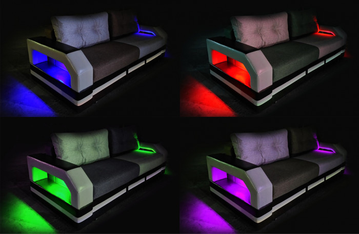 Диван-еврокнижка Манчестер, пружинный блок, 160х195, подсветка, велюр серый