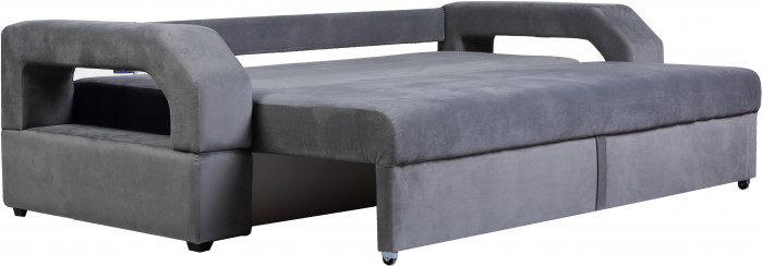 Диван-еврокнижка Манчестер, пружинный блок, 160х195, подсветка, велюр серый