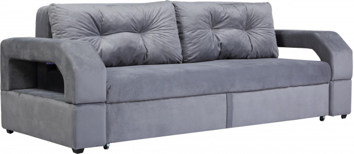 Диван-еврокнижка Манчестер, пружинный блок, 160х195, подсветка, велюр серый