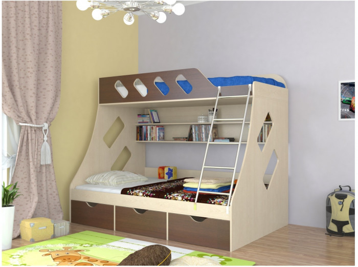 Дельта-20.01 Детская двухъярусная кровать с лестницей (Оранжевый, Ясень шимо светлый)