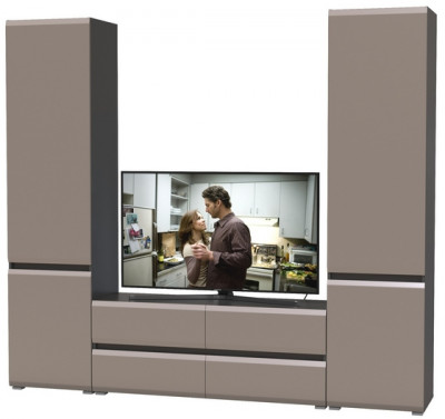 Сидней Комплектация № 007, цвет корпус: антрацит/фасады: МДФ веллюто капучино, ШхГхВ 229,9х41,3х205,2 см., ниша для ТВ 129х41х100 см., универс. сборка
