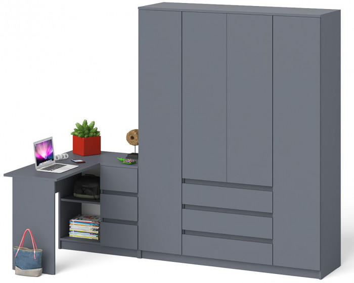 Мори Стол компьютерный МС-16 правый + Шкаф МШ1600.1, цвет графит, ШхГхВ 284,8х84,9х209,6 см., выдвижные ящики справа, НЕ универсальная сборка