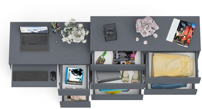 Мори Стол компьютерный МС-6 правый + Комод МК1200.8, цвет графит, ШхГхВ 210,4х50х94 см., выдвижные ящики справа, НЕ универсальная сборка