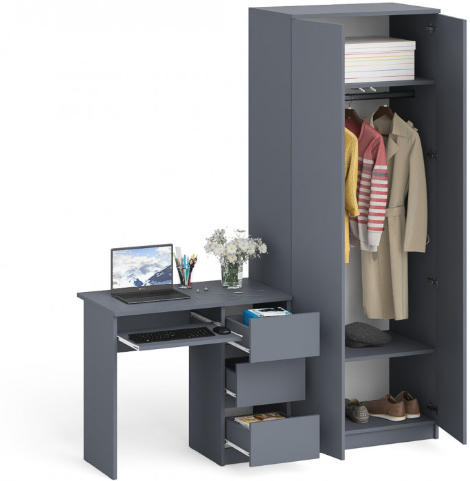 Мори Стол компьютерный МС-6 правый + Шкаф МШ800.1, цвет графит, ШхГхВ 170,4х50,4х209,6 см., выдвижные ящики справа, НЕ универсальная сборка
