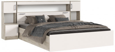 Кровать Басямиф 1,6м с надстройкой, Крафт серый/Кашемир
