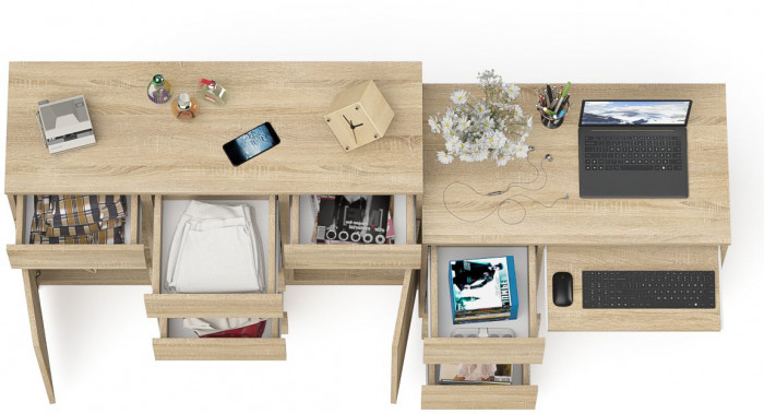 Мори Стол компьютерный МС-6 левый + Комод МК1200.4, цвет дуб сонома, ШхГхВ 210,4х50х94 см., выдвижные ящики слева, НЕ универсальная сборка