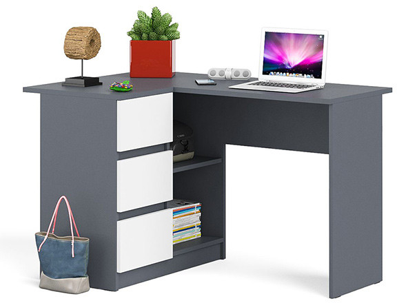 Мори Стол компьютерный МС-16 левый, цвет графит/белый, ШхГхВ 124,4х84,9х76,6 см., выдвижные ящики слева, НЕ универсальная сборка