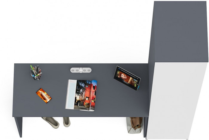 Мори Стол письменный МСП1200.1 + Пенал МШ400.1, цвет графит/белый, ШхГхВ 160,8х50,4х209,6 см., универсальная сборка