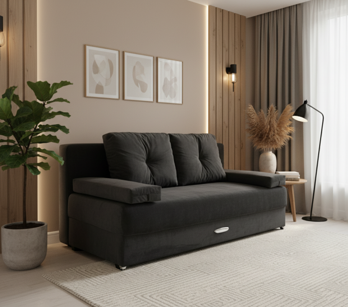 Диван-еврокнижка Амстердам Мини люкс, 150, велюр черный