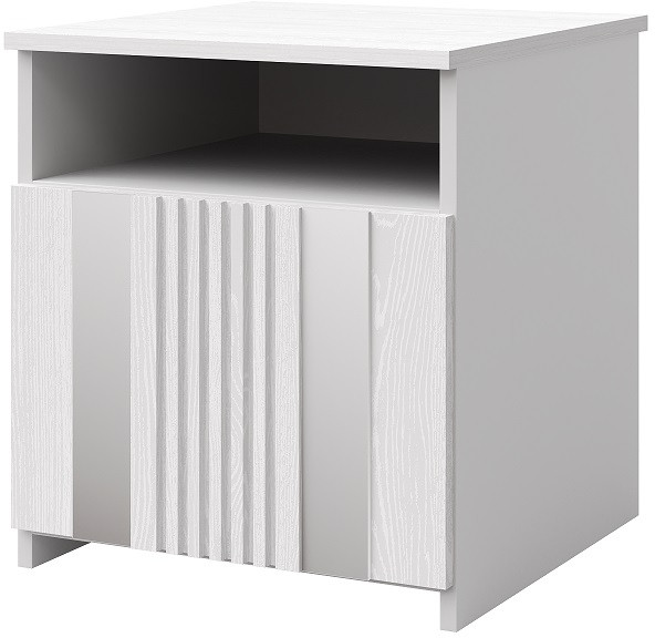 Тумба для спальни "Харди" с зеркальными вставками - Белый текстурный/Ясень белый